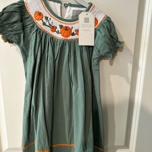 Lil Cactus Green Pumpkin Embroidered Kids Dress